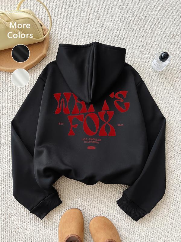 Women’s Letter Print Drop Shoulder Hoodie Casual Drawstring Hooded Sweatshirt No Pocket No Pocket