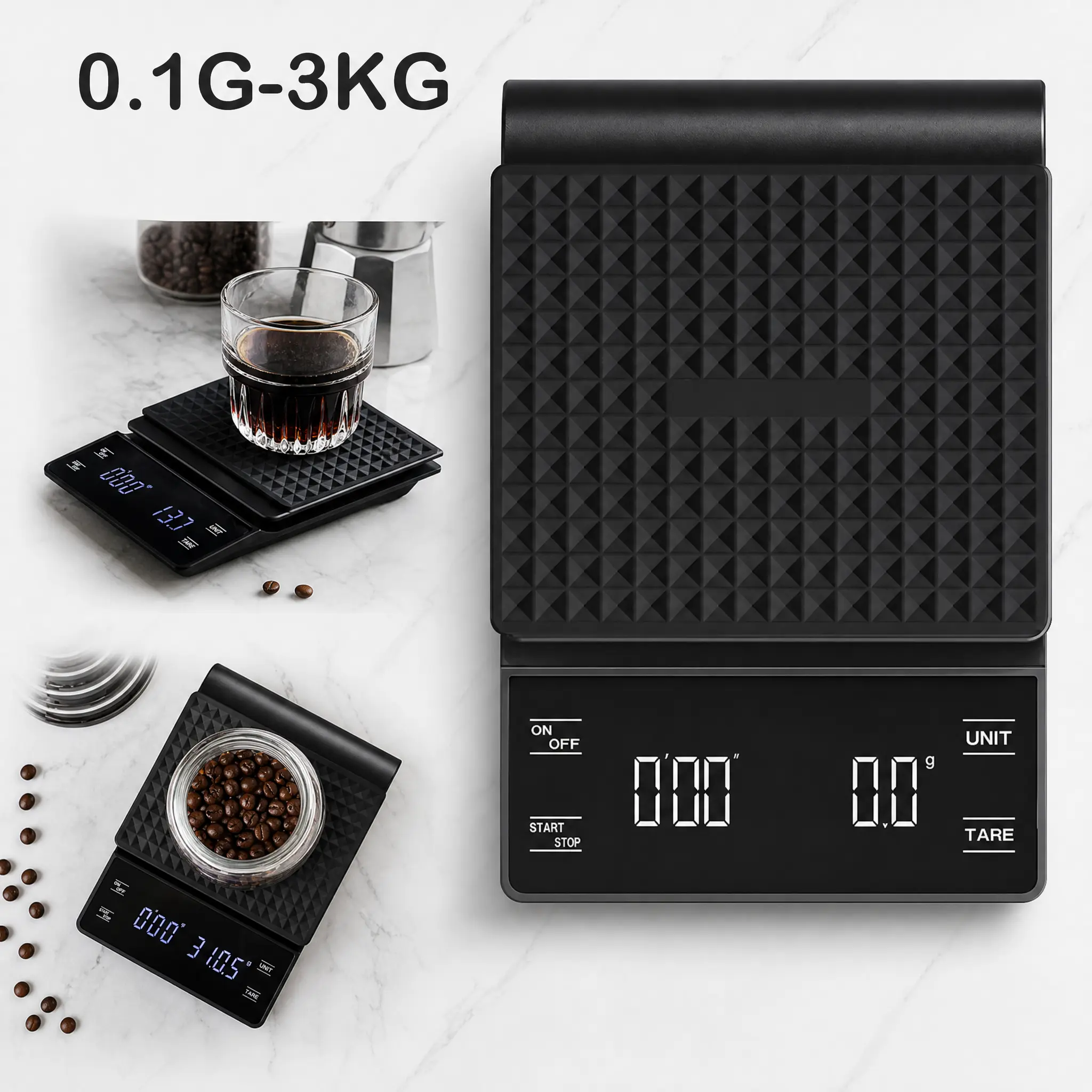 Precise Mini Digital Kitchen Scale (3kg-0.1g) with Backlit LCD, Timer, Tare Function for Home Coffee, Baking