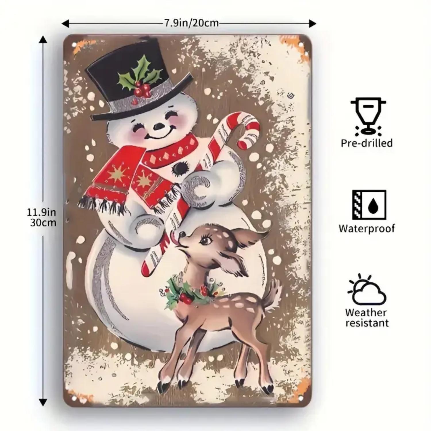 Retro snowman and reindeer metal wall decorations - Heavy-duty iron festive signs, equipped with hats and candy sticks, no electricity required - Suitable for Christmas decorations in homes, cafes, gardens, bars - Easily hung by pre-drilled holes