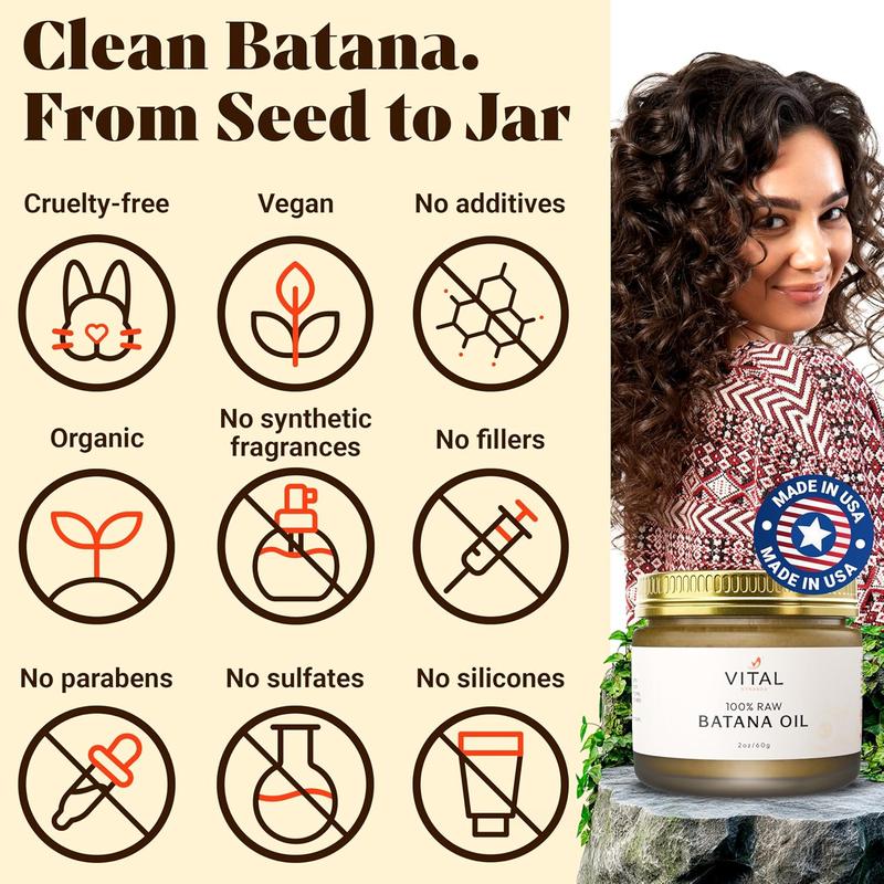 100% Organic Raw Batana Oil for Hair Growth – Strengthens Hair, Reduces Breakage, Enhances Shine – Pure, Non-Greasy – No Silicones, Sulfates, or Parabens – All Hair Types – 2oz Glass Jar