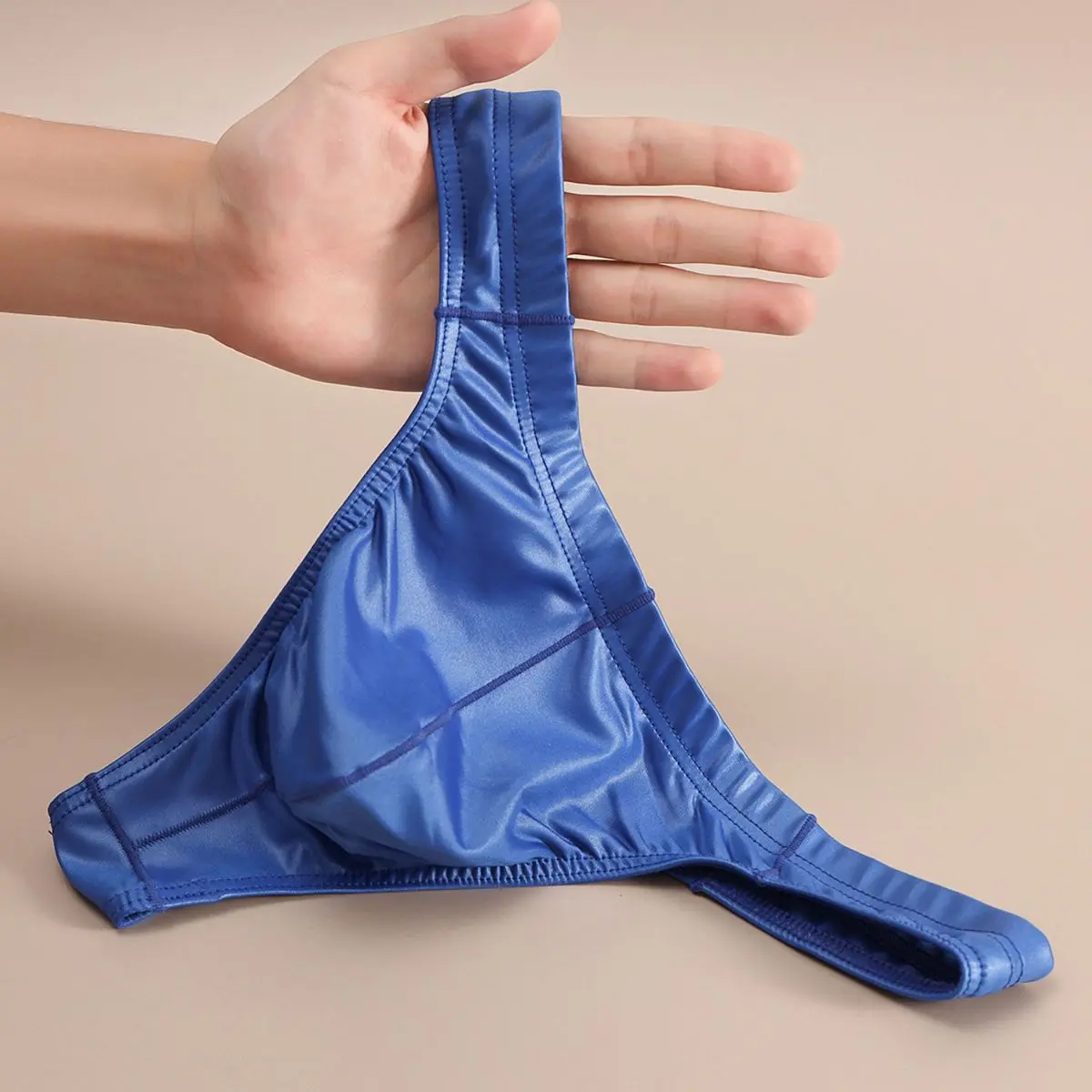 Men's Mid-Waist Faux Leather Plain Thongs - Breathable Menswear Underwear with Polyester-Viscose Fabric, Simple and Chic Design