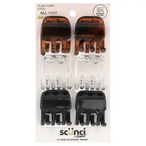 Scunci Claw Clips, All Hair, Assorted Colors, 6 Pieces