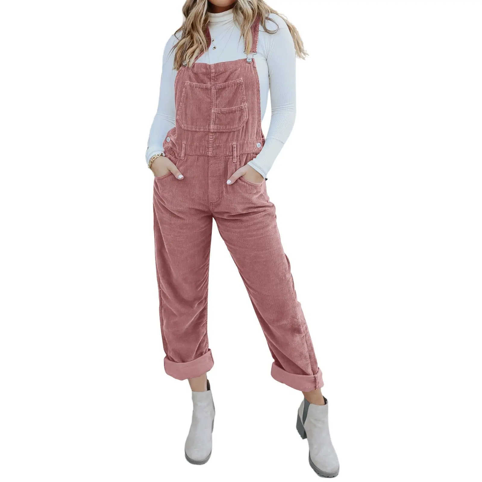 Danedvi Womens Corduroy Overalls Adjustable Straps Baggy Bib Corduroy Jumpsuit Casual Corduroy with Pockets