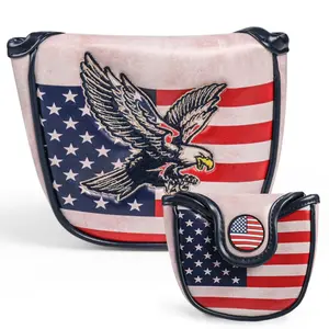 Golf Club Head Cover, Premium Leather Elegant Embroidery Mallet Putter Cover with Magnetic Closure in Distressed Style, Golf Accessories