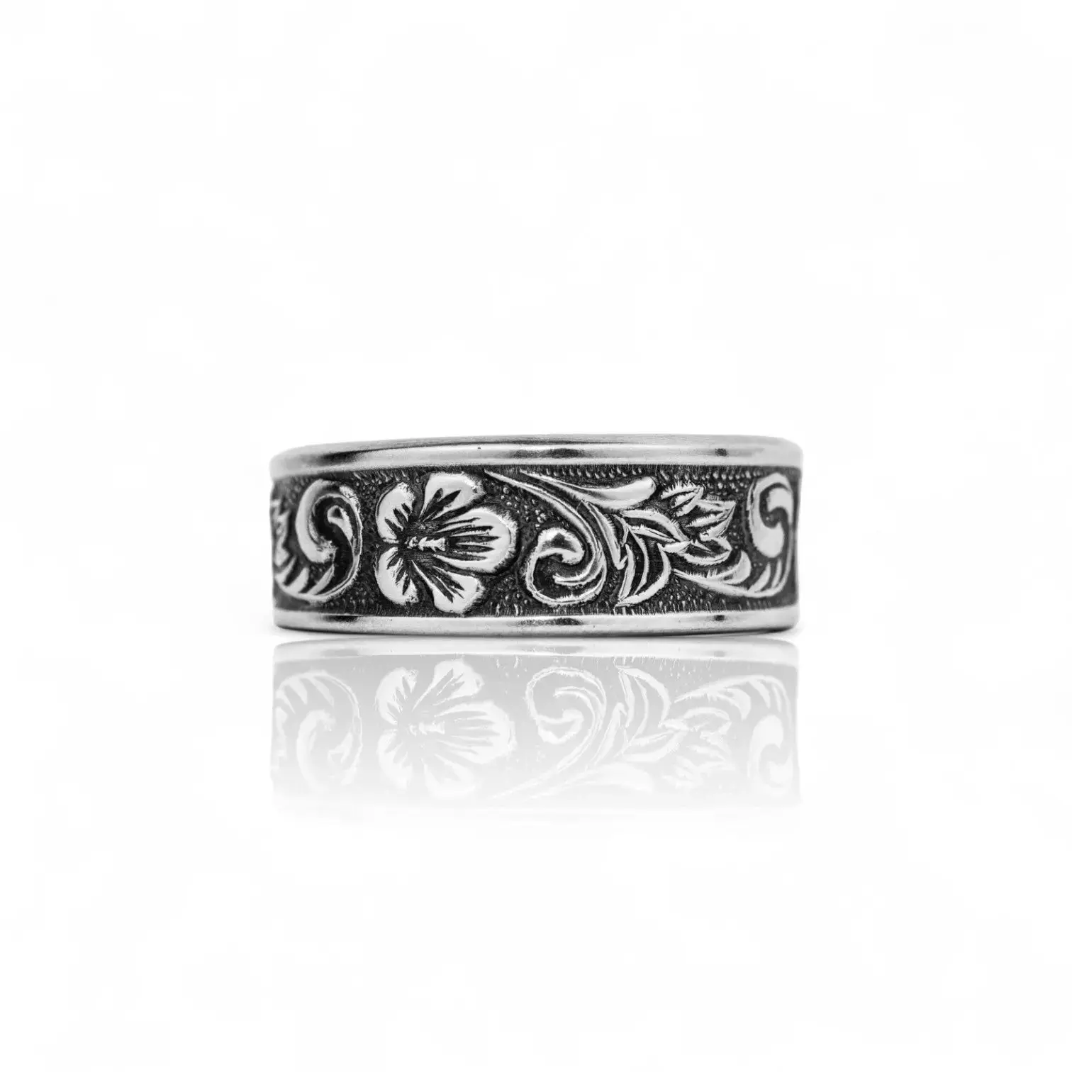 Pacific Dreamin - Handcrafted Stainless Steel Hibiscus Spoon Ring