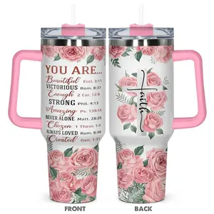 40oz Tumbler with Lid & Straw, Floral & Letter Pattern Stainless Steel Water Bottle, Insulated and Durable, Gift for Any Occasion, Drinkware, Insulated Travel Drinkware