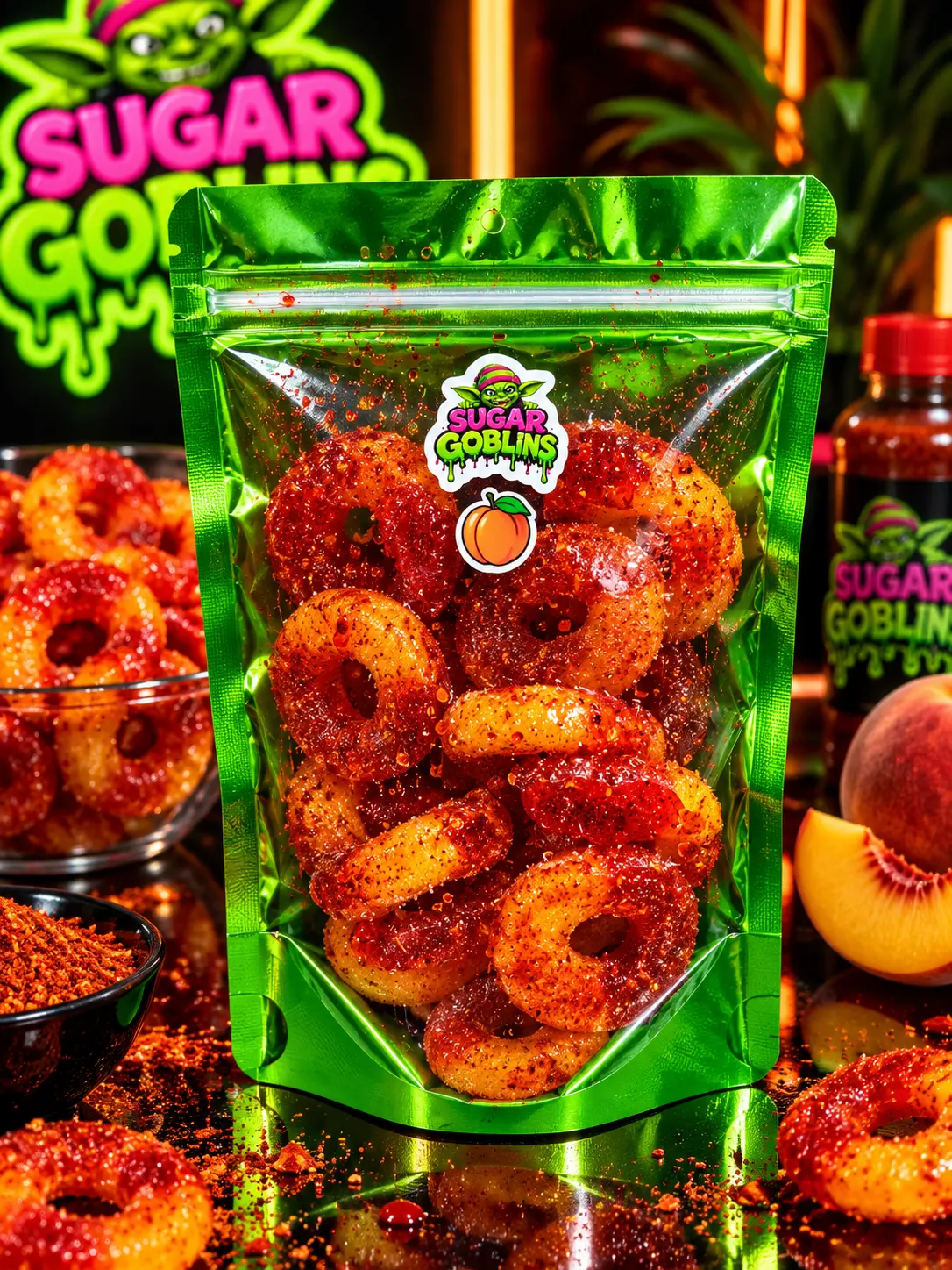 The Sugar Goblins Chamoy Peach Rings Viral Gummies