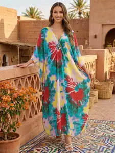 Leopard Print Kaftan Dresses Women's Caftan Boho Casual Relaxed Daily wear V-Neck Summer Beach wear Soft Bohemian Muumuu Dress Vibrant Flowy House robe Butterfly Sleeve Cover up maxi Dress Kaftans Q1755, Feminine, Trendy