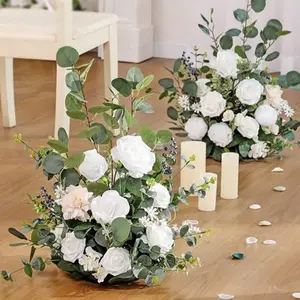 2pcs Standing Artificial Flowers Arrangements Wedding Aisle Runner Chair Decorations Christmas Red Sparkle Arch Entryway Ceremony Reception Rose Floral Party Lawn Wedding Activity Arrangement