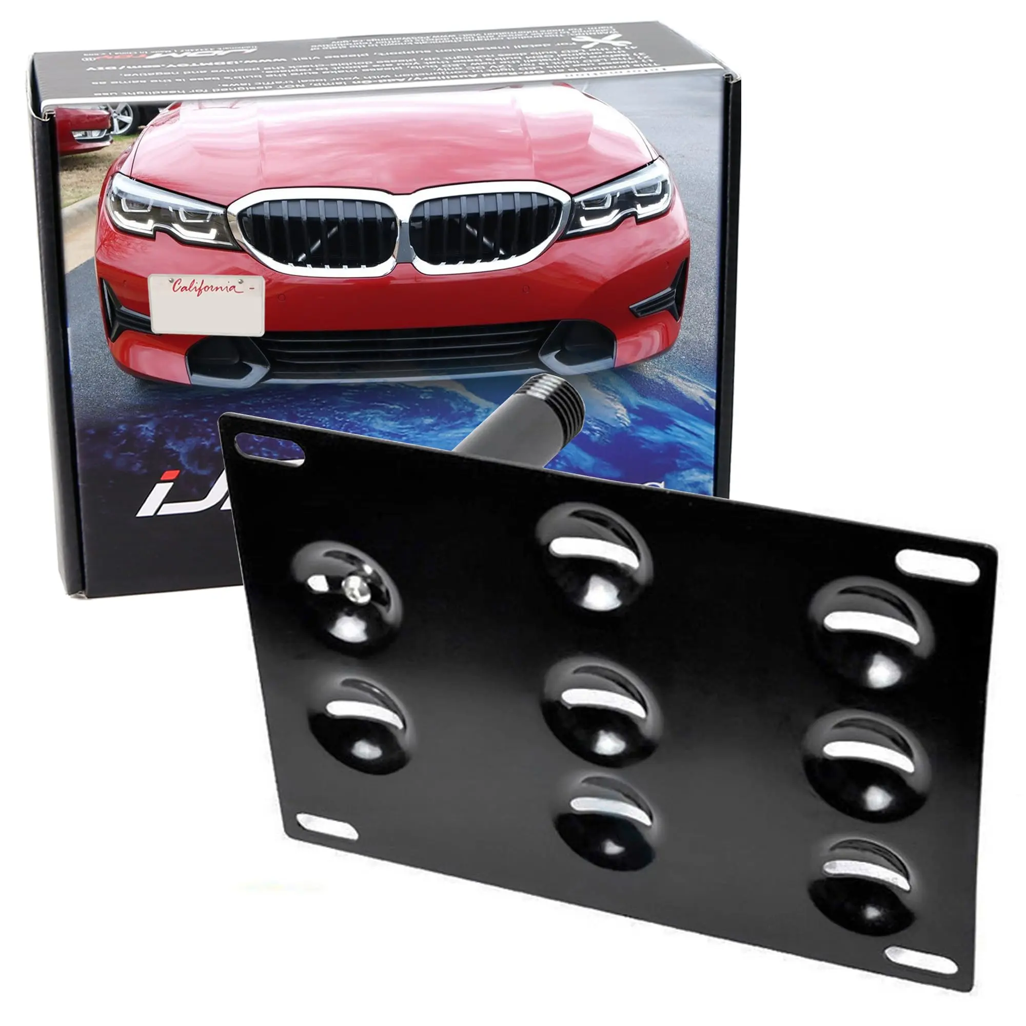 iJDMTOY No Drill Front Bumper Tow Hook License Plate Mounting Bracket Adapter Kit For 2019-up BMW G20 3 Series 330i 340i M340i