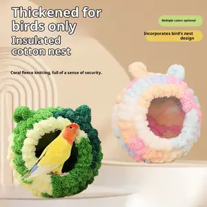 Parrot Warm Cotton Nest Coral Fleece Insulated Birdhouse Winter Heating Essential Cozy Cotton Parrot Sleep Nest Warm Winter Bird Bed for Small Parrots Like Sun Conure Lovebird Cockatiel Budgie Soft and Safe Sleeping Shelter for Bird Cages Coral Fleece