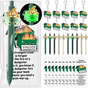 20 Sets Funny Positive Dumpster Fire Pen for Employee Nurse Vet Tech Luminous Pen  Bookmark for Office Coworker Team