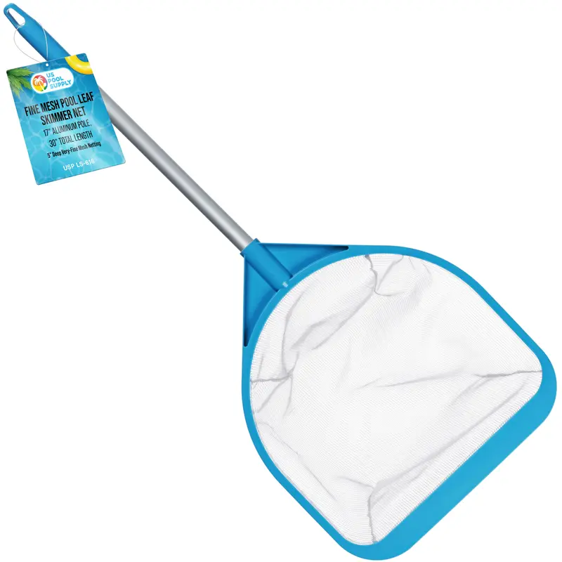 Pool and Spa Skimmer Net with Pole, 30" Long Handheld Fine Mesh Pool Skimmer Net - Hand Held Spa, Hot Tub, Pond Cleaning - 17" Pole Handle, Deep Leaf Netting, Scoop Skim Leaves