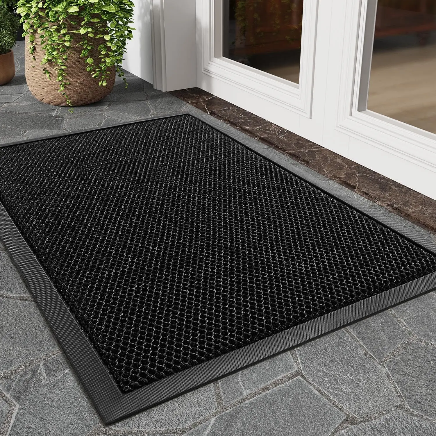 Amoami Outdoor Doormat, Heavy Duty Dirt Trapper Mat, Non Slip Stain Resistant Entrance Rug for Front Door Entryway Porch