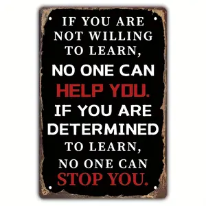 1pc Vintage Style Inspirational Learning Quote Aluminum Sign - 8x12 Inch Motivational Wall Art with Black Background & Red/White Text, Self-Improvement Home Office Decor, No Electricity Needed, Bold Text Design |   Easy Hang Feature