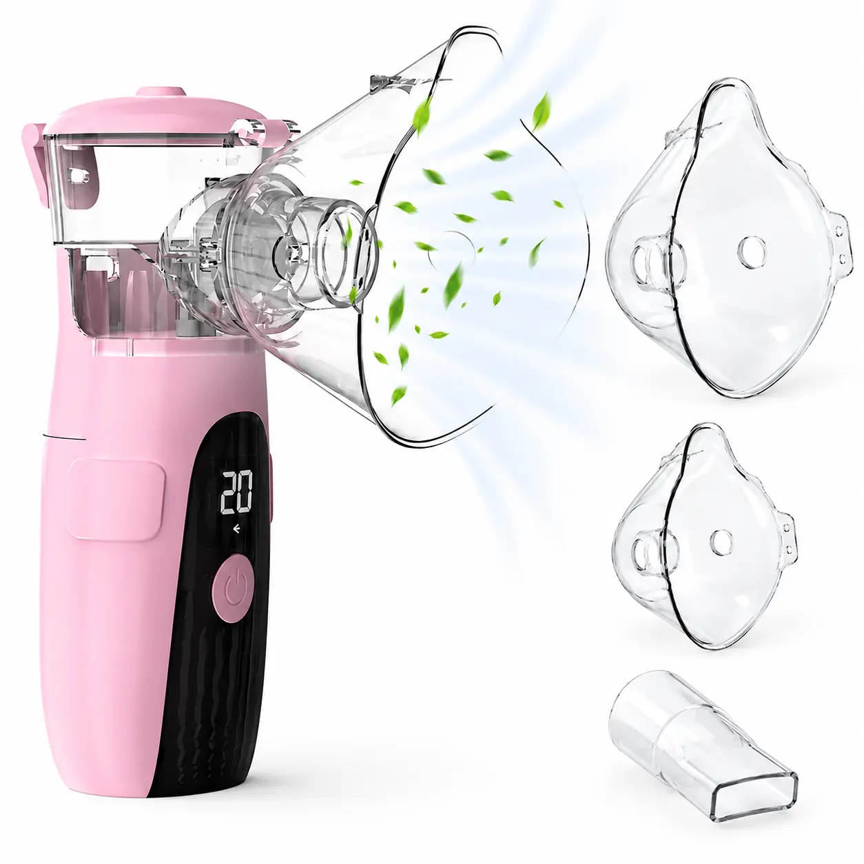 Rechargeable Portable Handheld Mesh Nebulizer, USB-Powered Nebulizer Machine with LED Interface, Two Sizes of Masks & Mouthpiece, Compact Design for Home & Travel