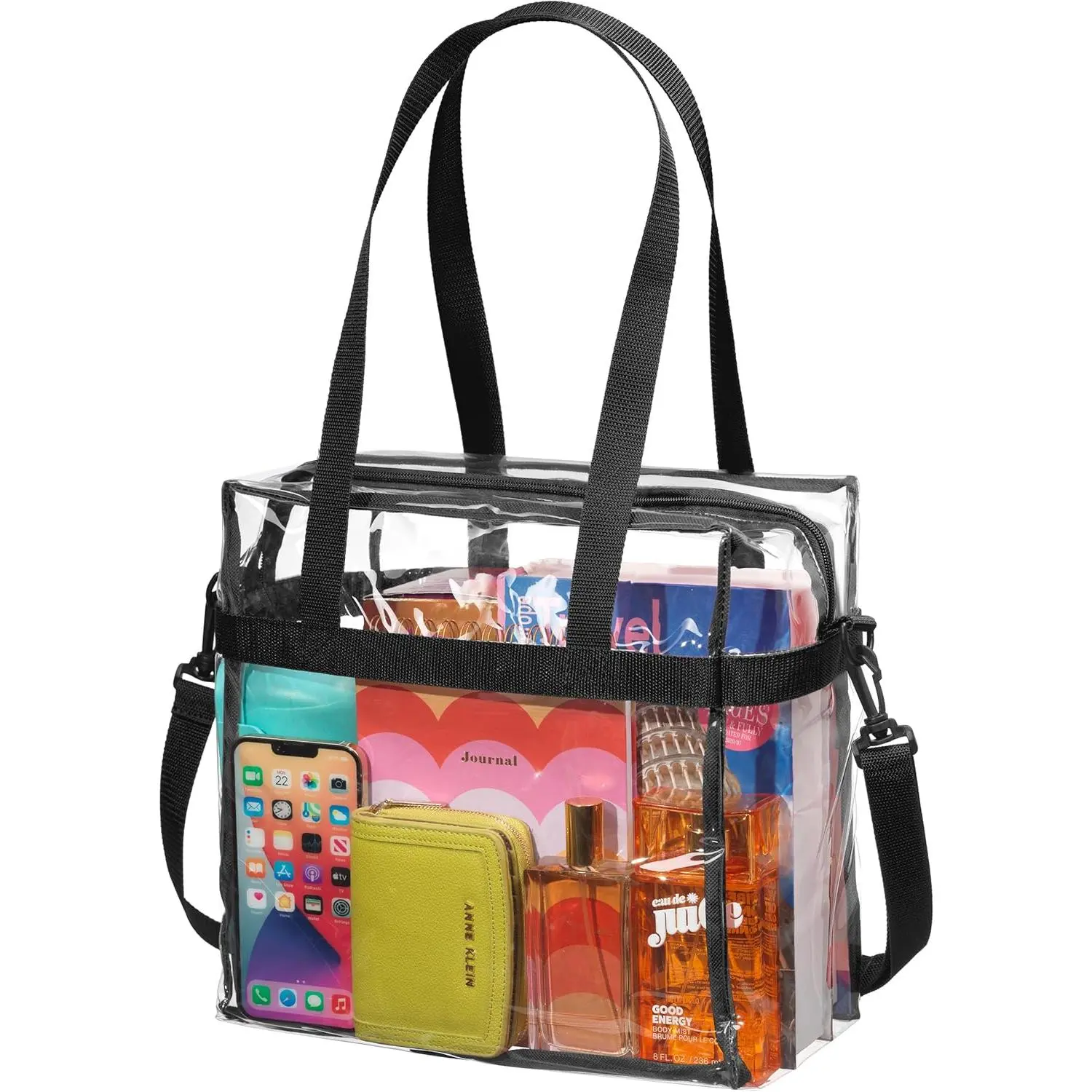 Clear Tote Bag Stadium Approved -  Straps and Zippered - Clear Bag for Work,   and Concerts