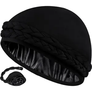 Satin Lined Turban for Women Mens Halo Turban Silky Lined Durag for Waves Braids Locs Sleeping Bonnet Sleep Cap