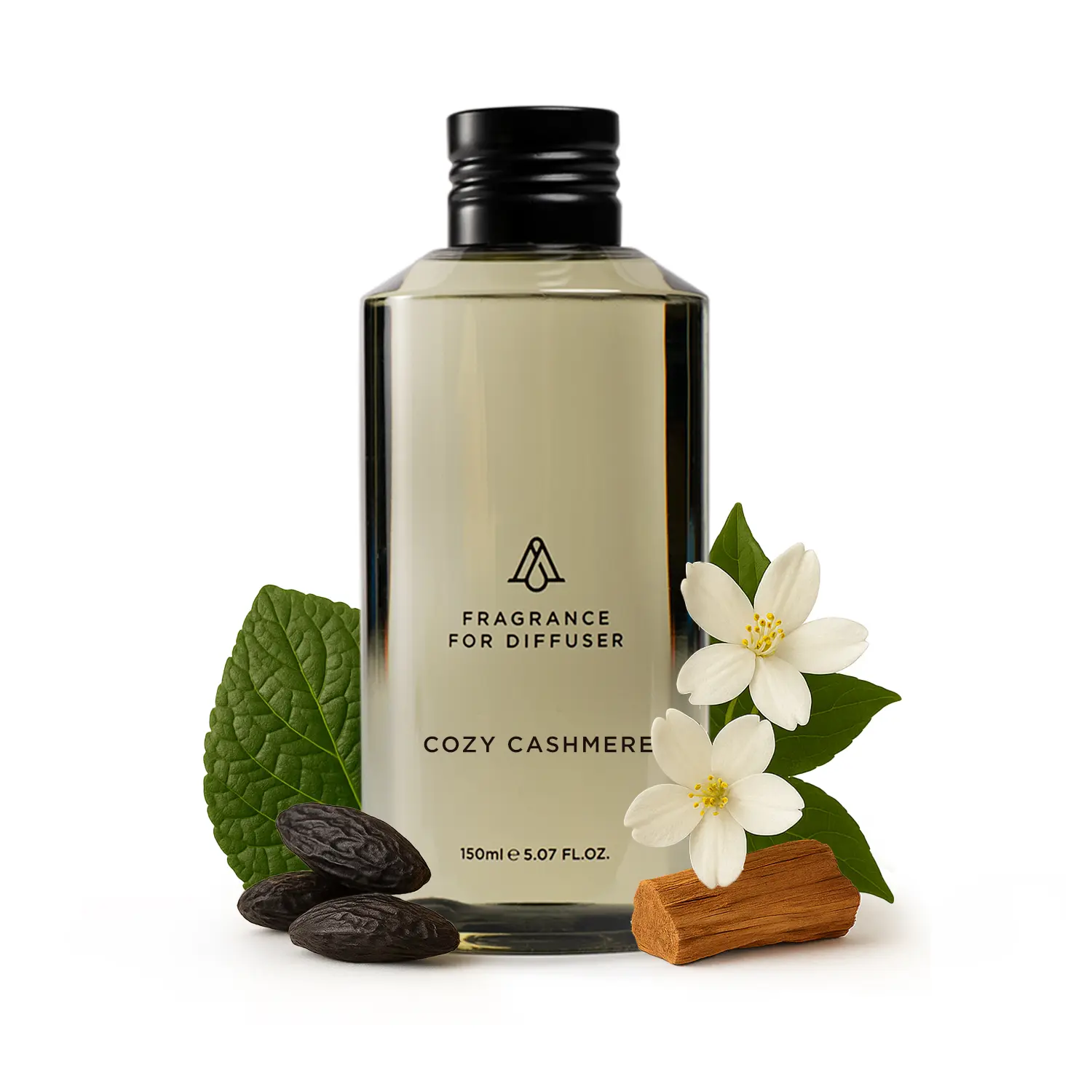 AromaPlan AP048 Cozy Cashmere Woody Scented Oil - Aromatic Refill, Fragrance for Diffuser, Freshener, Auspicious Home Fragrance for Daily, Evening Use - Glass Bottle Included
