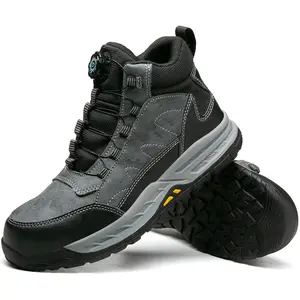 SEBOWEL Men's Dial Lacing System Hiking Boots Quick-lace High-Top Work Boots Toe Protection Anti-Collision All-Terrain Non-slip Outdoor Combat Boots Techwear Style Ankle Booties Grey