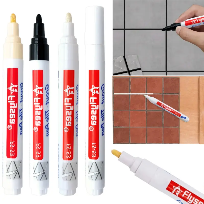 3/6 Pieces Tile Pen Wall Grout Color Pen Tile Repair Pen Refill Wall Gap Grout Renew Marker for Tiles Floor Bathroom Decontamination Seam Repair Filling Pen (Black,White,Beige)