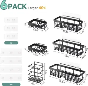 Rustproof & Waterproof Shower Caddy 6-Pack, No Drilling Adhesive Shelves Rack with Soap Holder, Large Capacity Bathroom Organizers and Storage, Wall-Mounted Kitchen & Home Decor