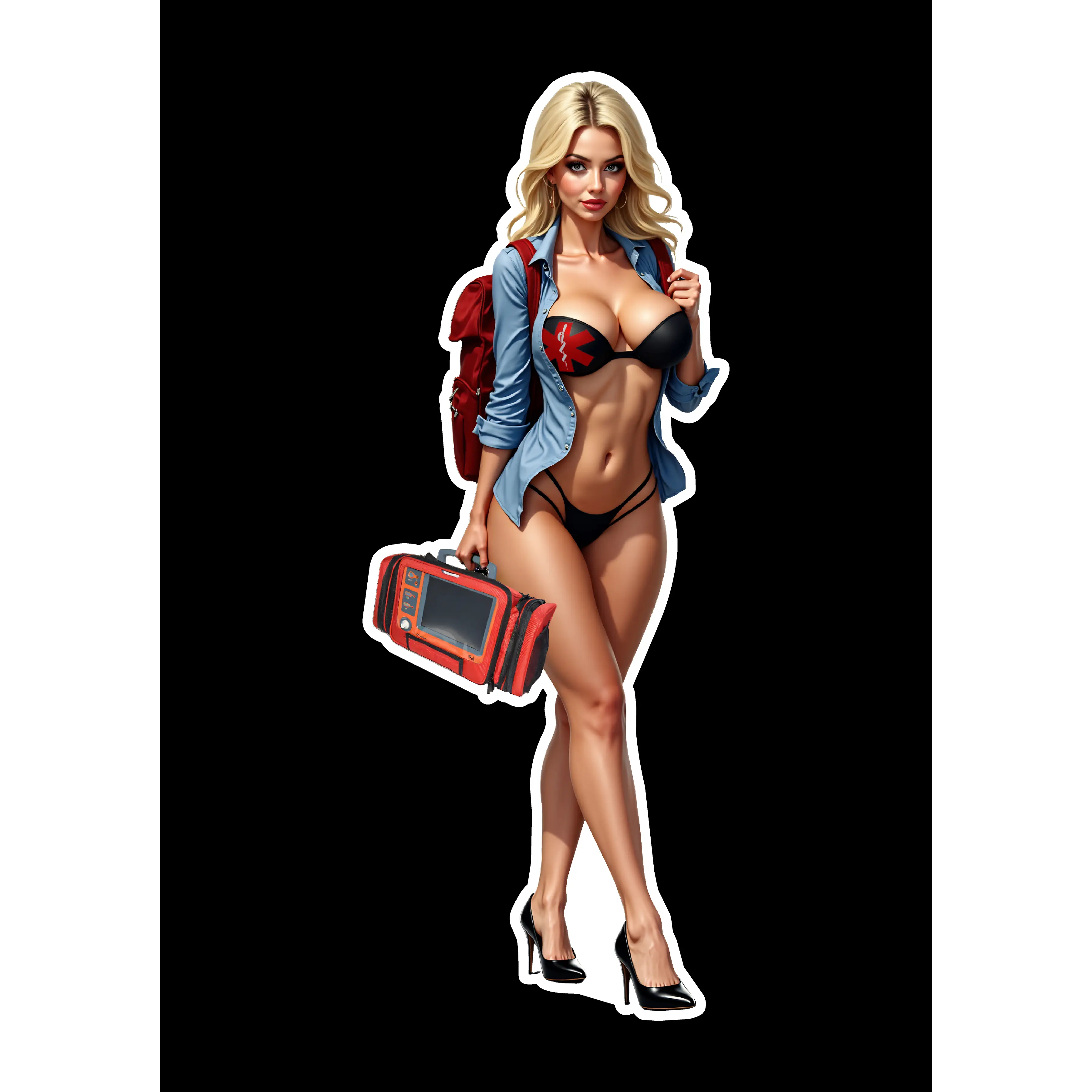 Blonde Medic Monitor (two decals 3")  Sticker