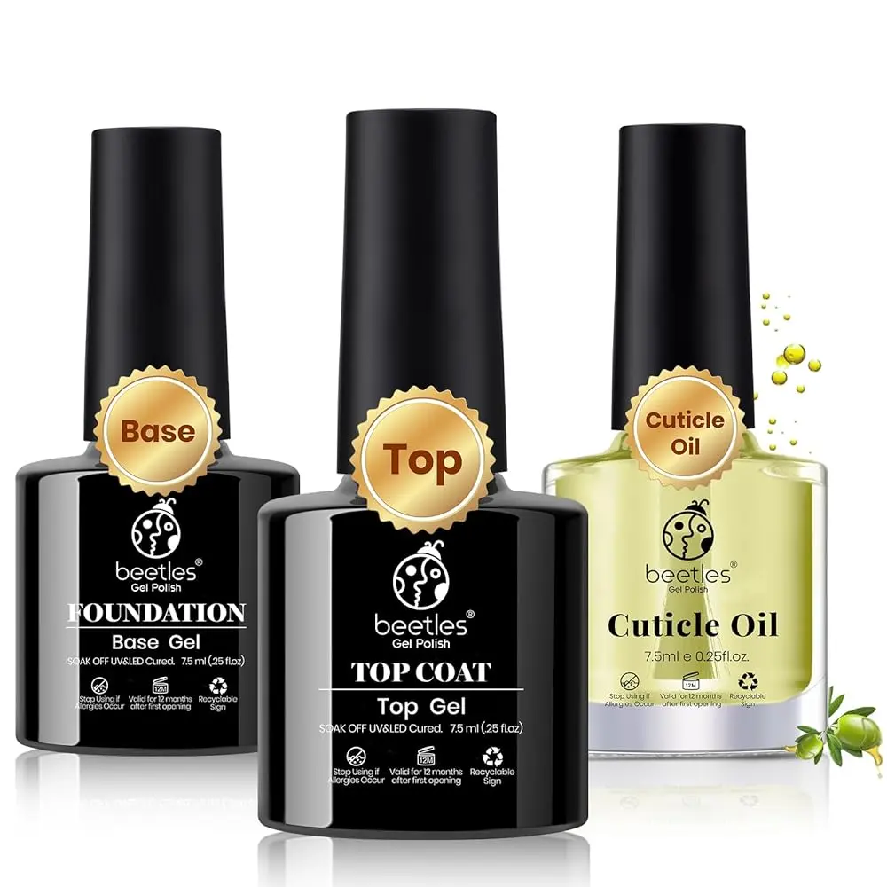 3Pcs 7.5ml Top Coat & Cuticle Oil & Base Gel