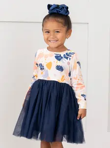 Blue Watercolor Garden Tulle Dress