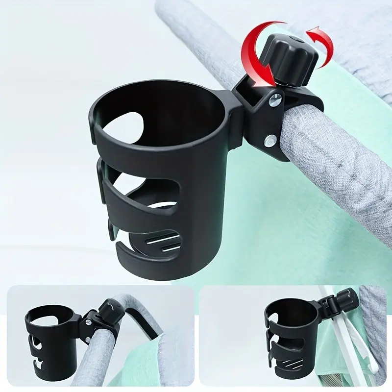 Universal 360° Rotating Cup Holder for Stroller Accessories, Baby Carriage, Wheelchair, Adjustable Drink Stand, Durable & Convenient Design