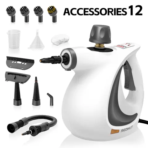 Redhut 2026 New Corded Pressurized Portable Steam Cleaner - 1050W, 110-120V US Plug, 350ml, 120℉ Deep Clean, 12 Accessories, Chemical-Free & Safe, Multi-Surface Household Supplies