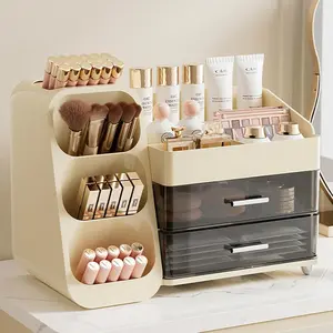 Makeup Organizer with Drawers, Large Bathroom Countertop Storage for ,  & Skincare Display Case for Brushes, Perfumes, Lipsticks (Cream White)