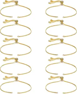 Sureio 10 Pieces Adjustable Slider Bracelet for Jewelry Making Bracelet Chains for DIY Jewelry Making Findings Extender Chains with Rhinestones Ends for Woman Girl(Gold)