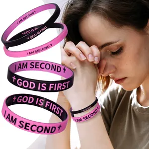 4 Pack God is First I am Second Bracelet Christian Valentine's Day Birthday Gifts for Men Women Boyfriend Mom Motivational Message BRACELET Thin Style Religious