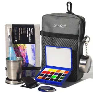 Funto Mini Watercolor Paint Set, All-In-One 24-Color Travel Paint Kit, with Crossbody Bag, Watercolor Journal, Paint Water Cup, Pocket Set for Artists