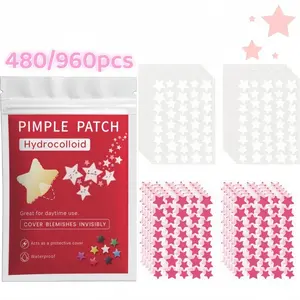 480/960pcs White & Pink Star Hydrocolloid Acne Patches Set, Cute Spot Cover Stickers with Salicylic Acid, Tea Tree & Calendula Extracts, Gentle Blemish Care, Ultra-Thin & Breathable, Multi-Size Mix, Suitable for All Skin Types, Day & Night Use 🤍🌸⭐