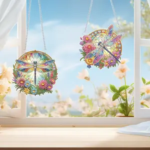 2pcs Animal Theme 2D Flat DIY Special Shape Hanging Diamond Art Kits Diamond Painting Set Rhinestone Diamond Art Window Pendants Window Hanging Art for Home Decor