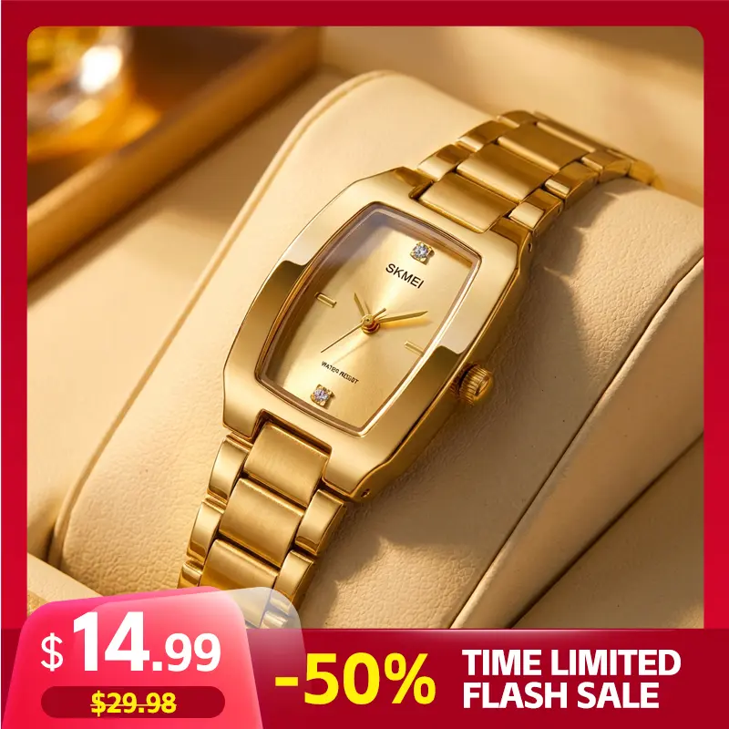 SKMEI Women's Fashionable Alloy Classical Shatterproof Analog Quartz Watch - 22mm Rectangle Dial, Curved Glass Window, 30M-50M Waterproof (3ATM), Stainless Steel Band, Exquisite Casual Gift Wristwatch, Alloy Quartz Watches, Shatterproof Quartz Watches