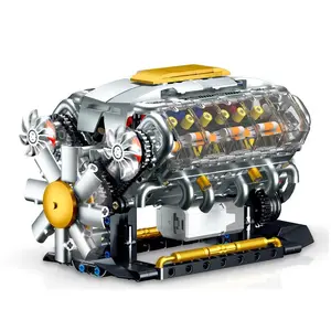 flash card 692  Classic V8 Electrically Driven Engine Model ABS Plastic Building Blocks Supercar Bricks Toys for Mechanical Car Parts