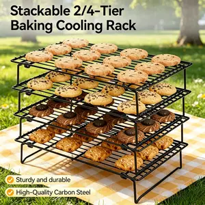 2/4-piece foldable black cooling rack, made of food grade material that is safe and durable, non stick, easy to clean, dishwasher friendly, stackable, space saving, suitable for ovens, baking, Halloween, Christmas, Thanksgiving, and gift giving