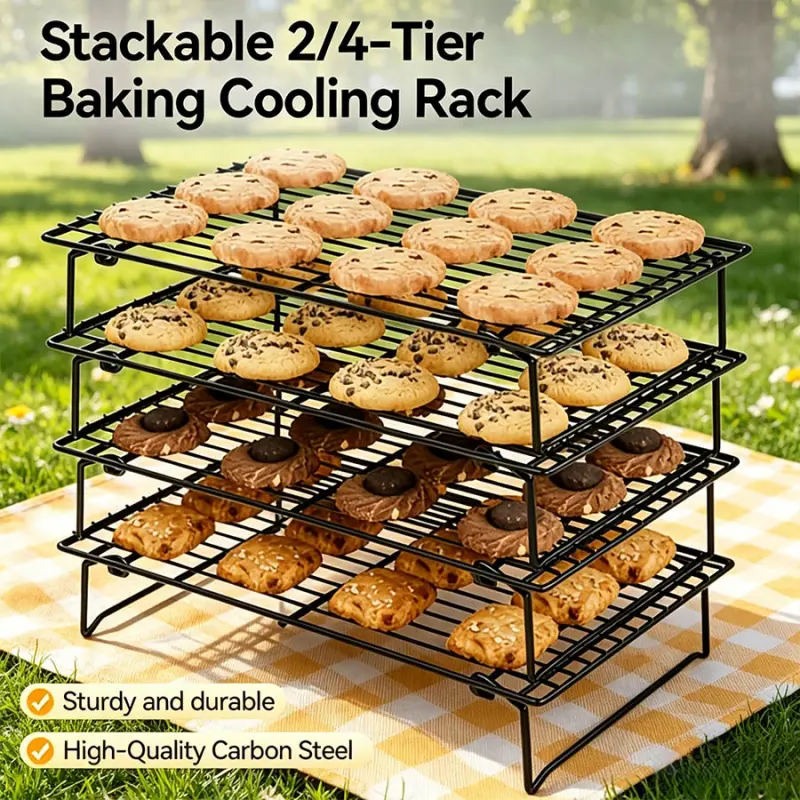 2/4-piece foldable black cooling rack, Bakeware, Home baking supplies, Baking essentials, food grade safe and durable, non stick, easy to clean, dishwasher friendly, stackable, space saving, suitable for ovens, baking, Christmas, Thanksgiving