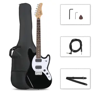 Flower Dance Full-Size 6-String Wood Electric Guitar with H-H Pickups, GMF Design, Bag, Strap, Connector, Wrench Tool - Black (Summer Labor Day Weekend Last Chance)