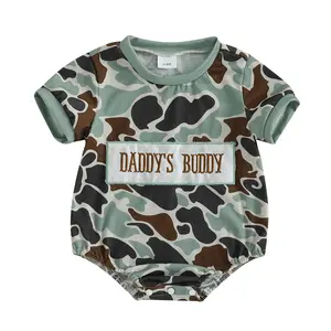 Newborn Baby Boy Camo Romper Letter Embroidered Short Sleeve Bodysuit Casual Spring Summer Clothes 0-12 Months