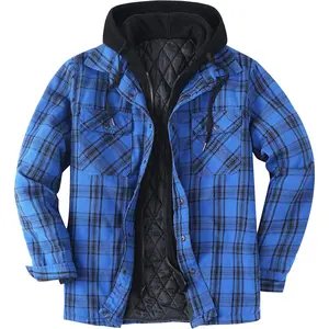 Men's Thicken Plaid Hooded Flannel Shirt Jacket with Quilted