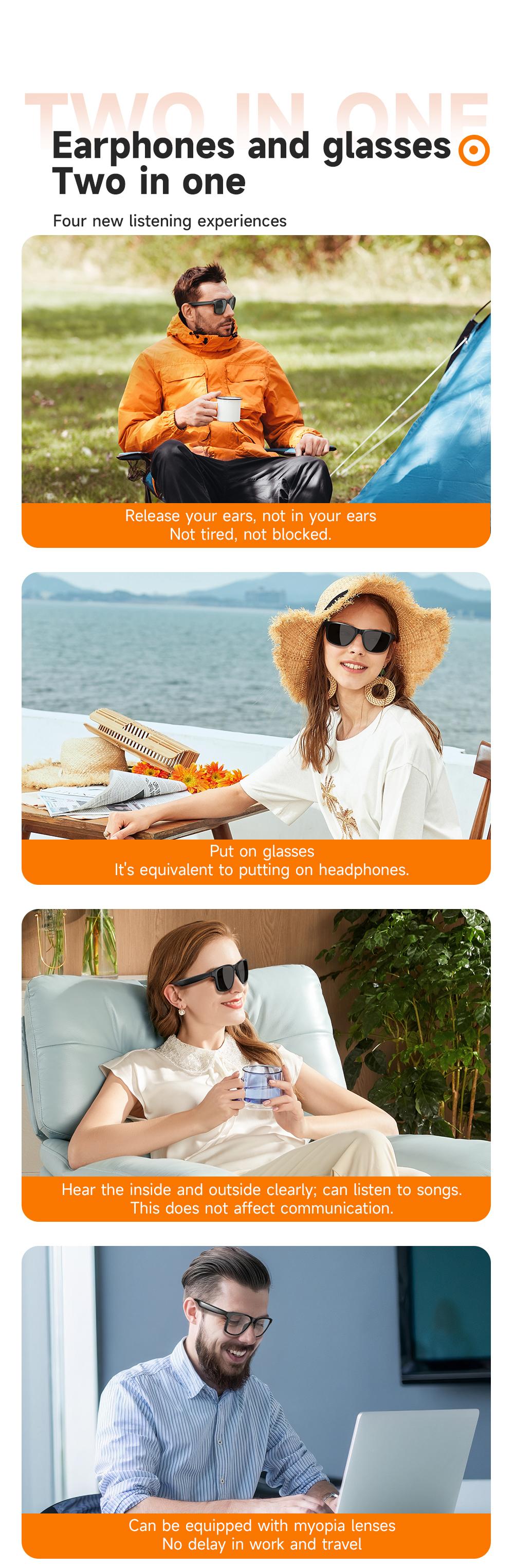 Wireless Smart Glasses with Bluetooth Audio, Open Ear Headphones Sunglasses, Hands-Free Calling, UV Protection, Long Battery Life, Perfect for Travel & Outdoor