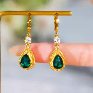 Elegant Green Water Drop Stud Earrings, Light Luxury "Durian" Unique Design Women's Jewelry DZEH3379