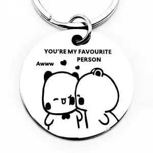 Cute Bubu Dudu Panda Couple Stainless Steel Keychain, Perfect Gift for Birthday and Valentine's Day, Suitable for Men and Women