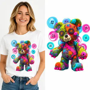 4pcs/set Cute Cool Little Bear Heat Transfer Sticker, DTF Transfer Design for T-Shirt Jacket Bag Pillowcase Backpack, TikTok Viral FYP DIY Art