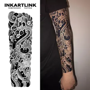INKARTLINK Tattoo Tech, 2 Sheets Semi-Permanent Temporary Tattoos ,Sleeve Design 8,Adult Art Design,Lasts 1-2 Weeks, Waterproof, Realistic Look, No Adhesive, No Reflection,For Man And Woman,Ideal for Swimming, Party