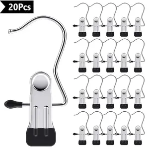 20 Counts Anti-Rust Hanging Clip Clothespins, Multifunctional Clothes Hanger, Multi-purpose Metal Hook Clips for Pants Socks Towels, Travel Hanger Organizer for Home & More, Space-Saving Clothes Jeans Storage Rack with Laundry Hooks